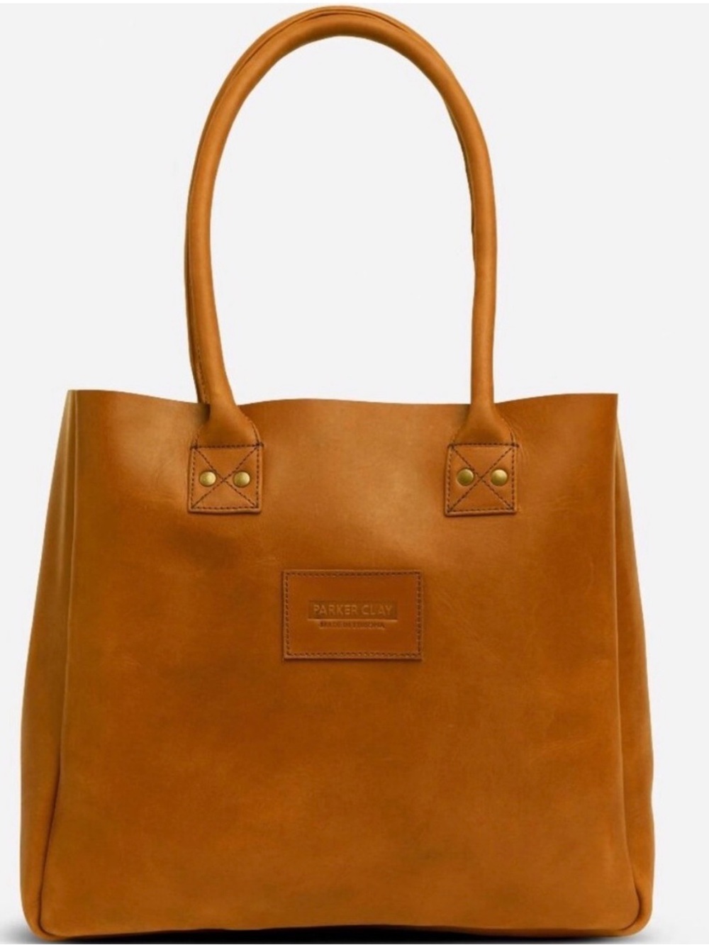 Parker Clay Cognac Leather Tote with Top Handles